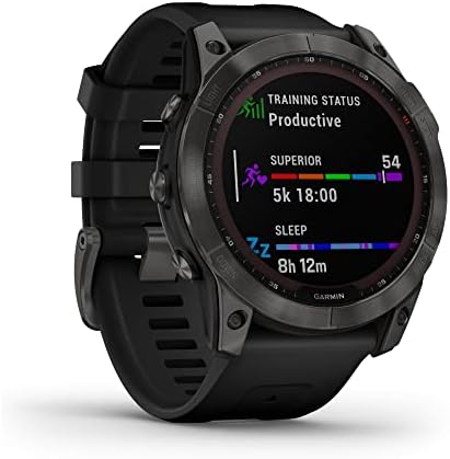Garmin Fenix 7X Solar, Larger Sized Adventure smartwatch, with Solar Charging Capabilities, Rugged Outdoor Watch with GPS, Touchscreen, Health and Wellness Features, Slate Gray with Black Band