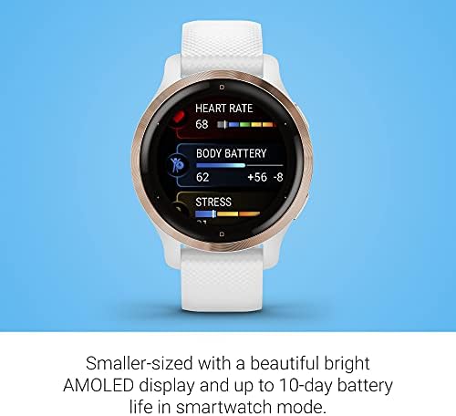 Garmin Venu 2S, Smaller-Sized GPS Smartwatch with Advanced Health Monitoring and Fitness Features, Rose Gold Bezel with White Case and Silicone Band, (010-02429-03)