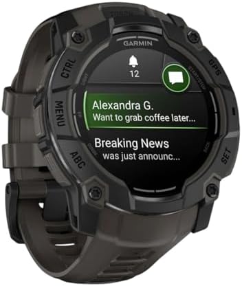 Garmin Instinct 3 50mm, AMOLED Display, Rugged Outdoor GPS Smartwatch, Metal-Reinforced Bezel, Built-in Flashlight, Up to 18 Days of Battery Life, Charcoal (Renewed)