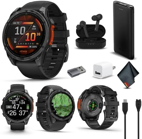 Garmin Fenix 8 47MM AMOLED Premium Multisport GPS Smartwatch Slate Gray with Black Silicone Band, Built-in LED Flashlight, Fitness and Health Smart Watch Bundle for Men and Women