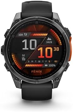 Garmin Fenix 8 47MM AMOLED Premium Multisport GPS Smartwatch Slate Gray with Black Silicone Band, Built-in LED Flashlight, Fitness and Health Smart Watch Bundle for Men and Women