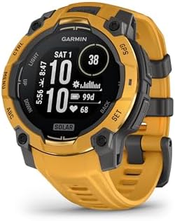 Garmin Instinct 3 – 45 mm, Solar, Rugged Outdoor GPS Smartwatch, Built-in Flashlight, Alpine Rush Collection Limited Edition Color, Sunburst with Sunburst/Gray Band