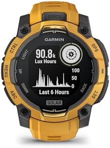 Garmin Instinct 3 – 45 mm, Solar, Rugged Outdoor GPS Smartwatch, Built-in Flashlight, Alpine Rush Collection Limited Edition Color, Sunburst with Sunburst/Gray Band