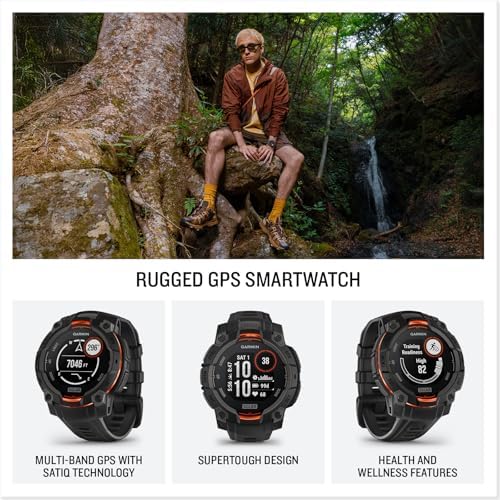 Garmin Instinct 3 45mm, Solar Charged Display, Rugged Outdoor GPS Smartwatch, Metal-Reinforced Bezel, Built-in Flashlight, Black (Renewed)