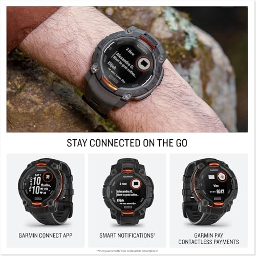 Garmin Instinct 3 45mm, Solar Charged Display, Rugged Outdoor GPS Smartwatch, Metal-Reinforced Bezel, Built-in Flashlight, Black (Renewed)