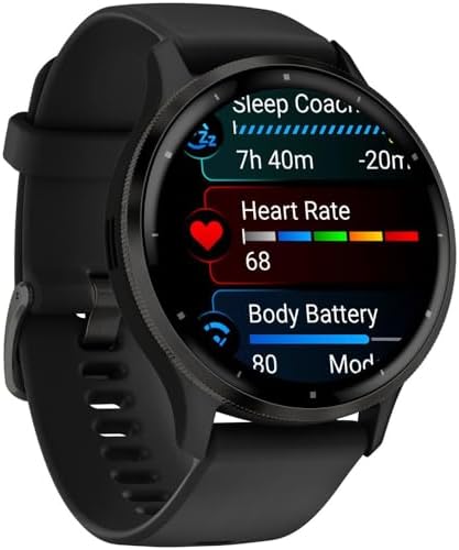 Garmin Venu 3 (Refurbished) Slate Stainless Steel Bezel 1.4-Inch AMOLED Touchscreen Display Smart Watch with 45mm Black Case and Silicone Band, 010-N2784-01