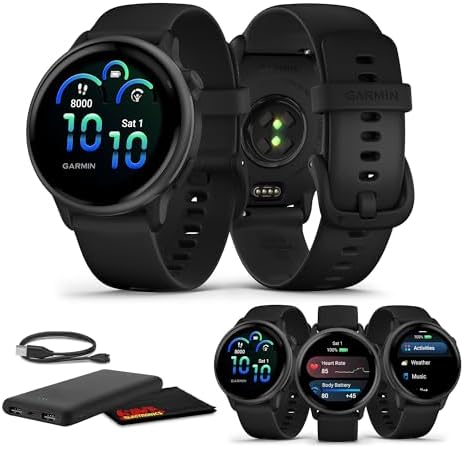 Garmin Vivoactive 6 Fitness GPS Smartwatch AMOLED Display Slate with Black Silicone Band, 11-Day Battery, 80+ Sports Modes, Activity Tracking Smart Features, Music, Contactless Payments Bundle