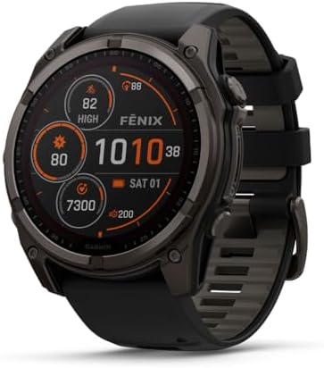 Garmin fēnix 8 – 51 mm, Solar, Sapphire, Premium Multisport GPS Smartwatch, Long-Lasting Battery Life, Dive-Rated, Built-in LED Flashlight, Carbon Gray DLC Titanium with Pebble Gray Band (Renewed)
