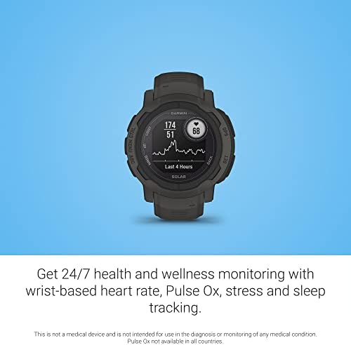 Garmin Instinct 2 Solar, Smaller-Sized Rugged Outdoor Watch with GPS, with Solar Charging Capabilities, Built for All Elements, Multi-GNSS Support, Tracback Routing and More, Graphite