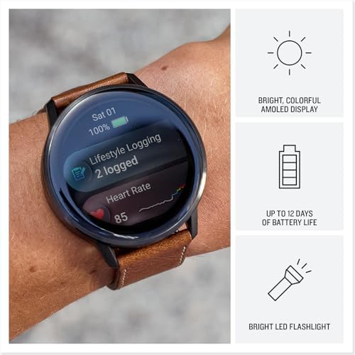 Garmin Venu 4, 45mm, Advanced Health and Fitness GPS Smartwatch,Bright Colorful Display,Built-in Flashlight,12 Days of Battery Life, Slate with Black Silicone and Brown Leather Band - 2 Bands