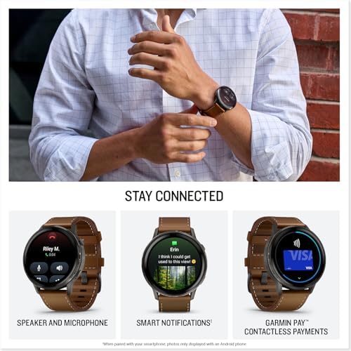 Garmin Venu 4, 45mm, Advanced Health and Fitness GPS Smartwatch,Bright Colorful Display,Built-in Flashlight,12 Days of Battery Life, Slate with Black Silicone and Brown Leather Band - 2 Bands