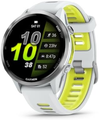 Garmin Forerunner 970, Premium GPS Running and Triathlon Smartwatch, AMOLED Display, Built-in LED Flashlight, Titanium with Whitestone Case and Whitestone/Translucent Amp Yellow Band