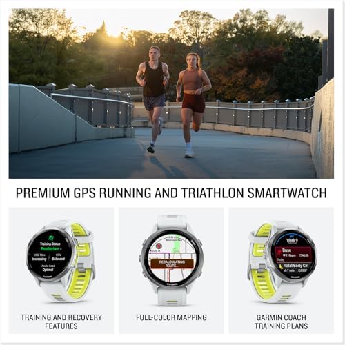 Garmin Forerunner 970, Premium GPS Running and Triathlon Smartwatch, AMOLED Display, Built-in LED Flashlight, Titanium with Whitestone Case and Whitestone/Translucent Amp Yellow Band