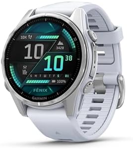 Garmin fēnix 8 – 43mm, AMOLED, Premium Multisport GPS Smartwatch, Long-Lasting Battery Life, Dive-Rated, Built-in LED Flashlight, Silver with Whitestone Band