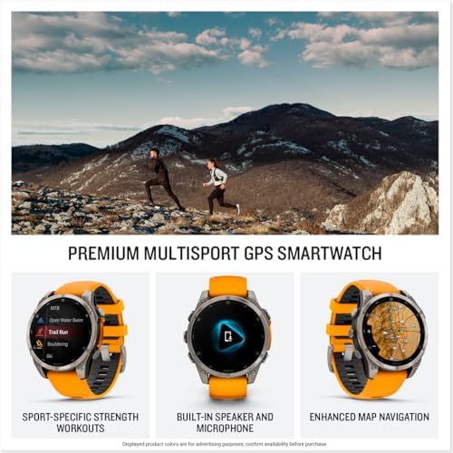 Garmin fēnix 8 – 47 mm, AMOLED, Sapphire, Premium Multisport GPS Smartwatch, Long-Lasting Battery Life, Dive-Rated, Built-in LED Flashlight, Titanium with Spark Orange/Graphite Band