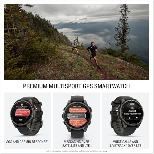 Garmin fēnix 8 Pro, 51mm, AMOLED Display, Premium Connected Multisport GPS Smartwatch, inReach Technology, Sapphire, Carbon Gray DLC Titanium with Black/Pebble Gray Silicone Band