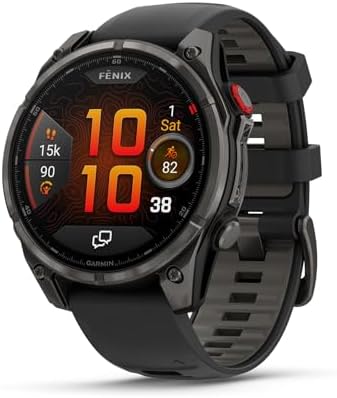 Garmin fēnix 8 Pro, 47mm, AMOLED Display, Premium Connected Multisport GPS Smartwatch, inReach Technology, Sapphire, Carbon Gray DLC Titanium with Black/Pebble Gray Silicone Band