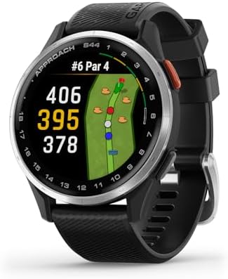 Garmin Approach S44, Essential Golf GPS Smartwatch, AMOLED Display, On-Course Features, Silver Aluminum Bezel with Black Silicone Band | AMOLED Display, On-Course Features, Aluminum Bezel, Silicone Band