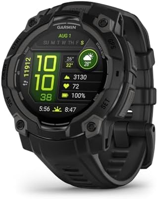 Garmin Instinct 3 45mm, AMOLED Display, Rugged Outdoor GPS Smartwatch, Metal-Reinforced Bezel, Built-in Flashlight, Up to 18 Days of Battery Life, Black