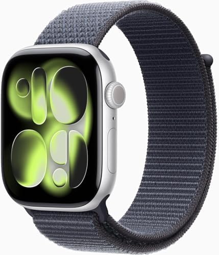 Apple Watch Series 11 [GPS + Cellular, 46mm] Silver Aluminum Case with Anchor Blue Sport Loop Band, One Size (Renewed Premium)