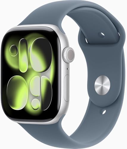 Apple Watch Series 11 [GPS + Cellular, 46mm] Silver Aluminum Case with Anchor Blue Sport Band, M/L (Renewed Premium)