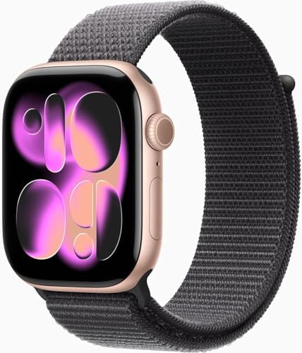 Apple Watch Series 11 [GPS + Cellular, 46mm] Rose Gold Aluminum Case with Dark Gray Sport Loop Band, One Size (Renewed Premium)