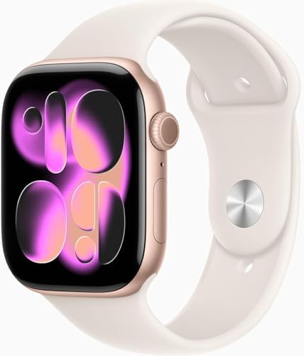 Apple Watch Series 11 [GPS + Cellular, 46mm] Rose Gold Aluminum Case with Starlight Sport Band, M/L (Renewed Premium)