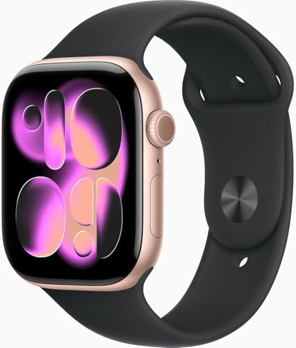 Apple Watch Series 11 [GPS + Cellular, 46mm] Rose Gold Aluminum Case with Black Sport Band, S/M (Renewed Premium)