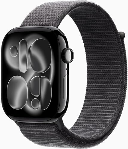 Apple Watch Series 11 [GPS + Cellular, 46mm] Jet Black Aluminum Case with Dark Gray Sport Loop Band, One Size (Renewed Premium)