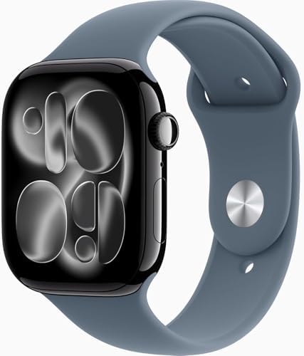 Apple Watch Series 11 [GPS + Cellular, 46mm] Jet Black Aluminum Case with Anchor Blue Sport Band, M/L (Renewed Premium)