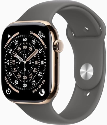 Apple Watch Series 11 [GPS + Cellular, 46mm] Gold Titanium Case with Stone Gray ...