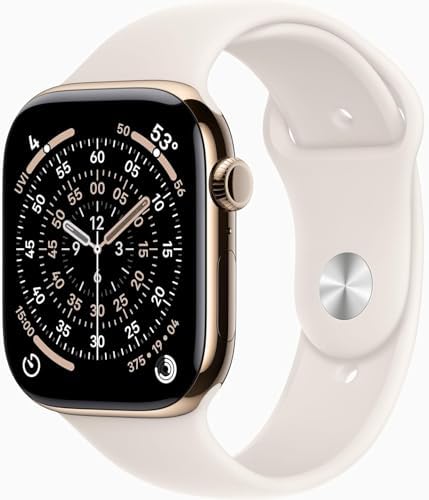 Apple Watch Series 11 [GPS + Cellular, 46mm] Gold Titanium Case with Starlight S...