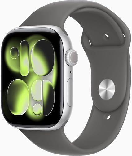 Apple Watch Series 11 [GPS, 46mm] Silver Aluminum Case with Stone Gray Sport Band, M/L (Renewed Premium)