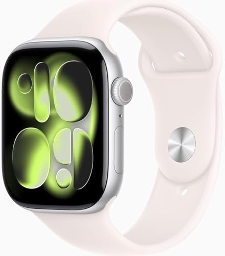 Apple Watch Series 11 [GPS, 46mm] Silver Aluminum Case with Light Blush Sport Band, S/M (Renewed Premium)