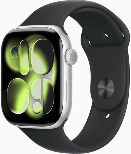 Apple Watch Series 11 [GPS, 46mm] Silver Aluminum Case with Black Sport Band, M/L (Renewed Premium)