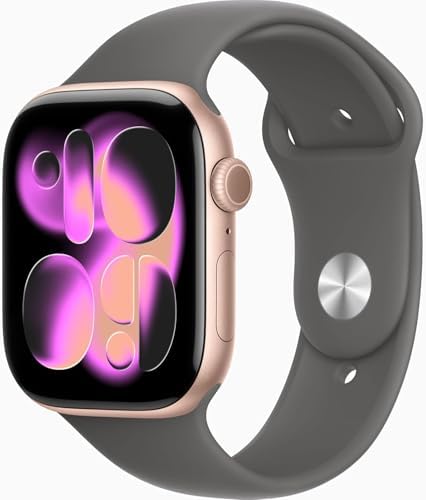 Apple Watch Series 11 [GPS, 46mm] Rose Gold Aluminum Case with Stone Gray Sport Band, S/M (Renewed Premium)
