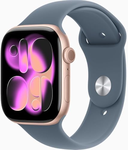 Apple Watch Series 11 [GPS, 46mm] Rose Gold Aluminum Case with Anchor Blue Sport Band, S/M (Renewed Premium)