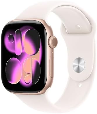 Apple Watch Series 11 [GPS + Cellular 42mm] Smartwatch with Rose Gold Aluminum Case w Light Blush Sport Band - S/M (Renewed Premium)