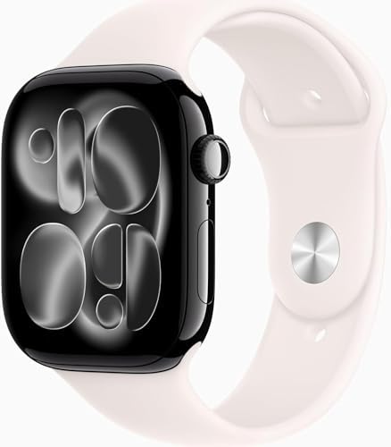 Apple Watch Series 11 [GPS, 46mm] Jet Black Aluminum Case with Light Blush Sport Band, S/M (Renewed Premium)