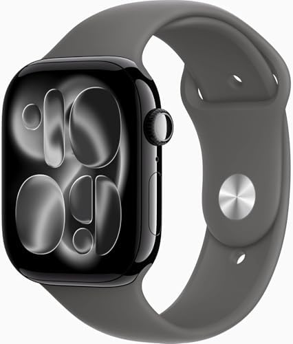 Apple Watch Series 11 [GPS, 46mm] Jet Black Aluminum Case with Stone Gray Sport Band, M/L (Renewed Premium)