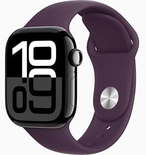 Apple Watch Series 10 [GPS + Cellular, 46mm] - Jet Black Aluminum Case with Plum, M/L (Renewed Premium)