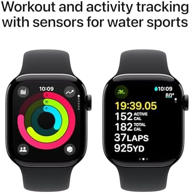 Apple Watch Series 10 [GPS + Cellular, 46mm] - Jet Black Aluminum Case with Black, M/L (Renewed Premium)