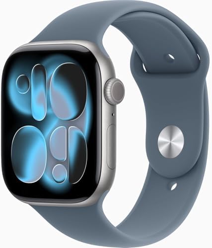 Apple Watch Series 11 [GPS, 46mm] Space Gray Aluminum Case with Anchor Blue Sport Band, M/L (Renewed Premium)