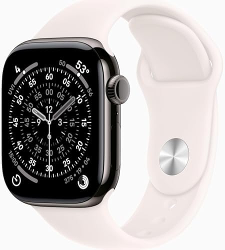 Apple Watch Series 11 [GPS + Cellular, 42mm] Slate Titanium Case with Light Blush Sport Band, S/M (Renewed Premium)