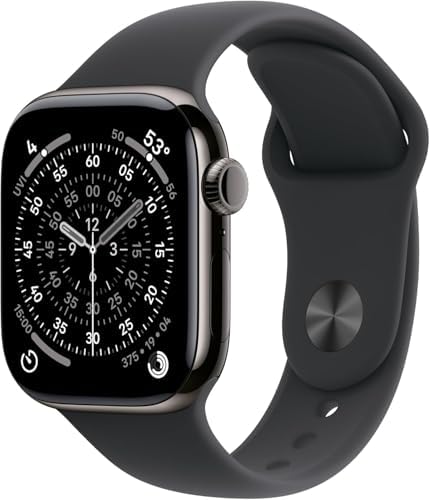 Apple Watch Series 11 [GPS + Cellular, 42mm] Slate Titanium Case with Black Sport Band, S/M (Renewed Premium)