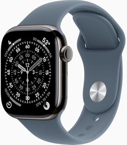 Apple Watch Series 11 [GPS + Cellular, 42mm] Slate Titanium Case with Anchor Blue Sport Band, M/L (Renewed Premium)