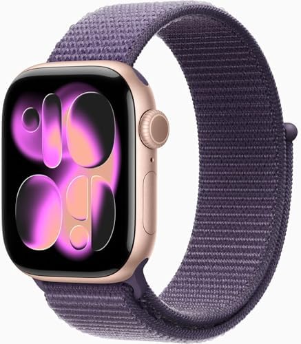 Apple Watch Series 11 [GPS + Cellular, 42mm] Rose Gold Aluminum Case with Purple Fog Sport Loop Band, One Size (Renewed Premium)