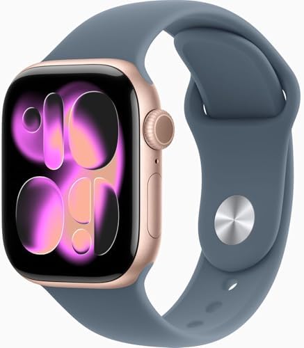 Apple Watch Series 11 [GPS + Cellular, 42mm] Rose Gold Aluminum Case with Anchor Blue Sport Band, M/L (Renewed Premium)