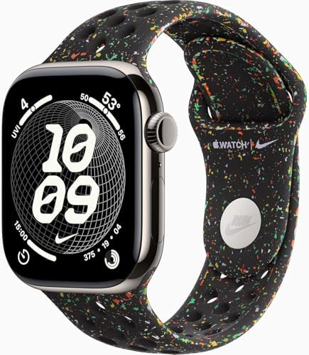 Apple Watch Series 11 [GPS + Cellular, 42mm] Natural Titanium Case with Midnight Black Nike Sport Band, S/M (Renewed Premium)