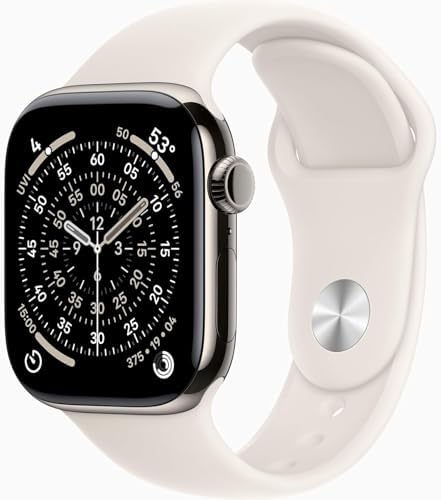 Apple Watch Series 11 [GPS + Cellular, 42mm] Natural Titanium Case with Starlight Sport Band, M/L (Renewed Premium)